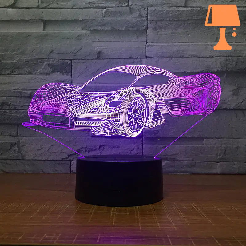 lampe-de-chevet-voiture-de-course-allumee