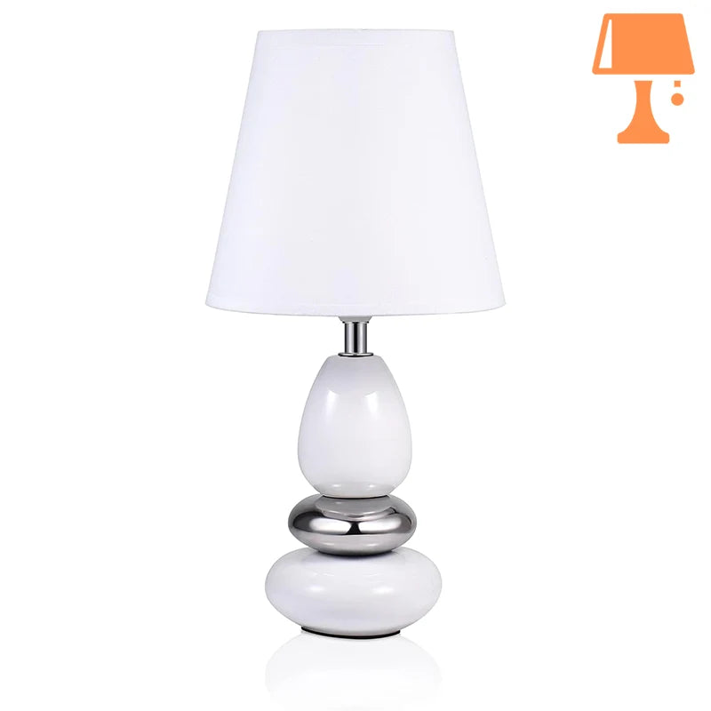 lampe de chevet avec pied en galet  blanc et gris