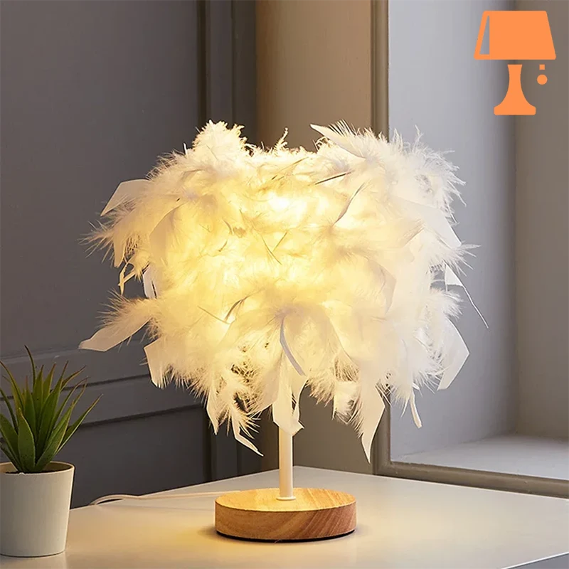 lampe de chevet avec plumes blanches