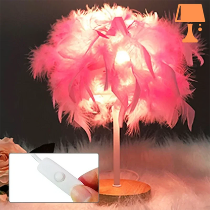 lampe de chevet avec plumes rose