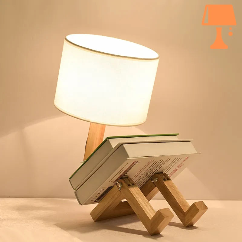 lampe de chevet bonhomme en bois livre