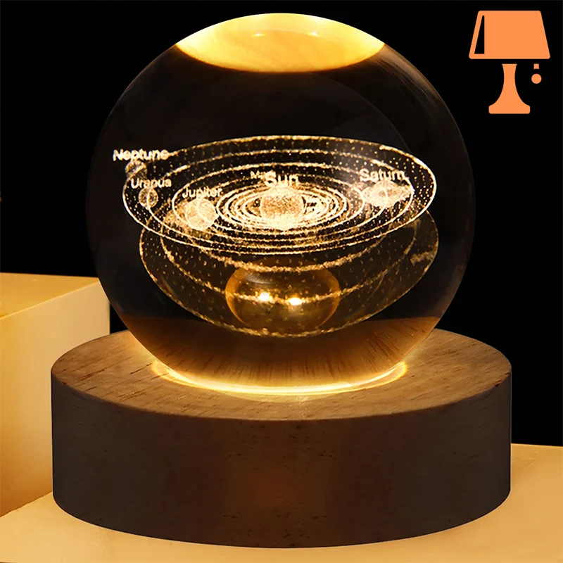 lampe de chevet boule verre bois