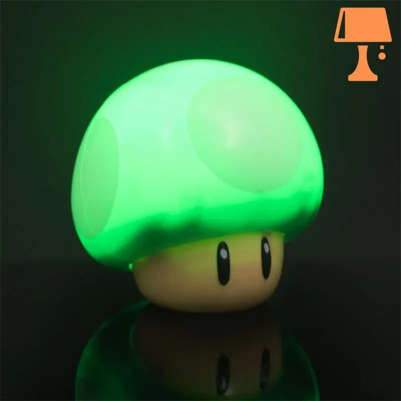 lampe de chevet champignon enfant vert allumee