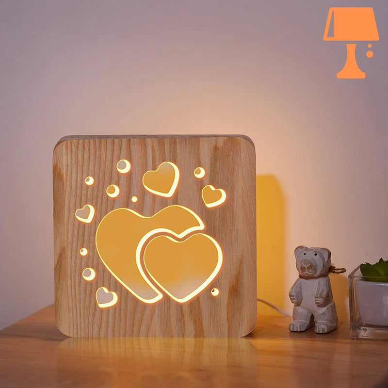 lampe de chevet coeur en bois chambre