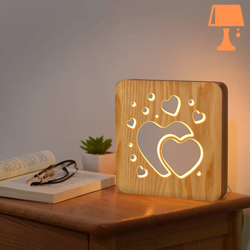 lampe de chevet coeur en bois table