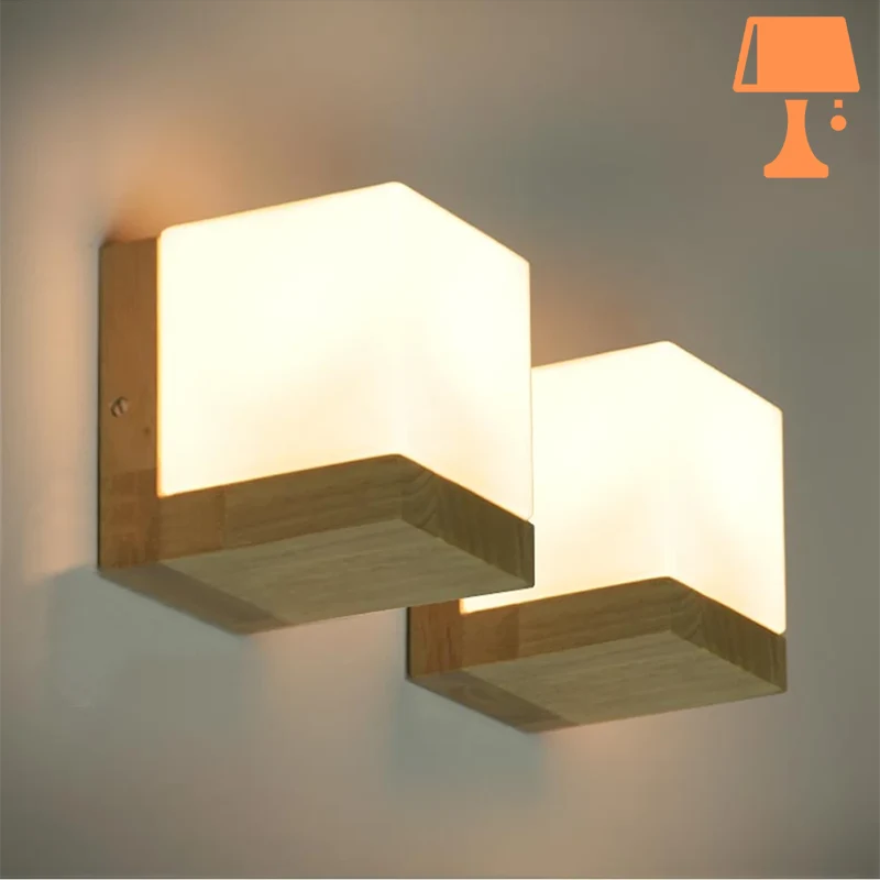 Lampe de Chevet Cube Bois Clair