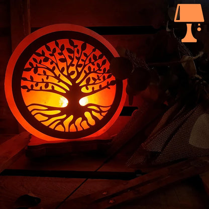 lampe de chevet en bois fait maison allumée