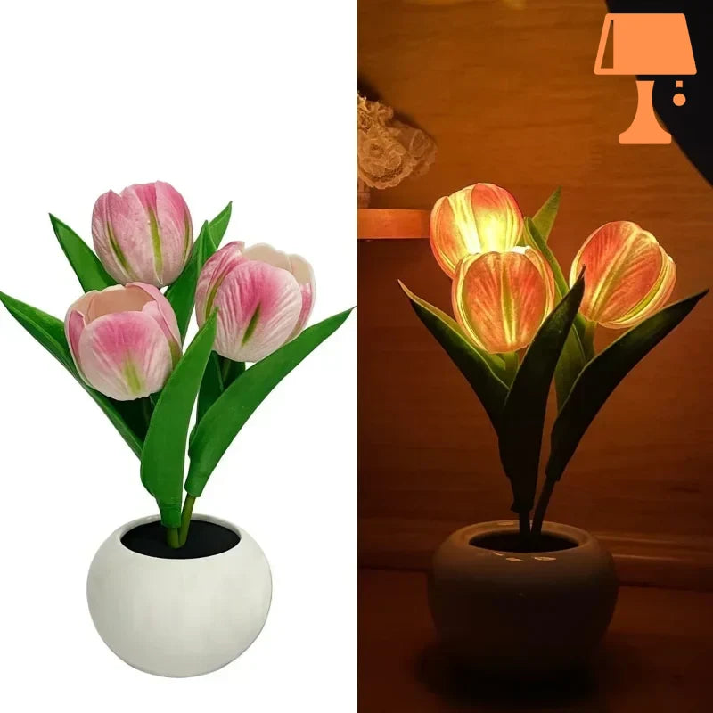 lampe de chevet fleur eteint et allumée