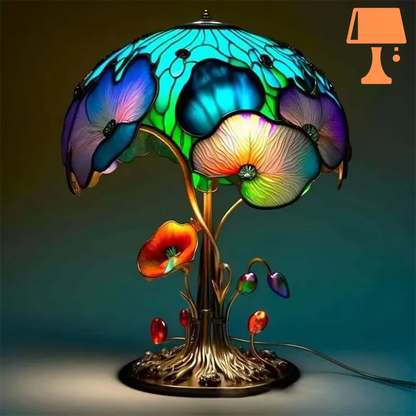 lampe de chevet forme champignon allumee