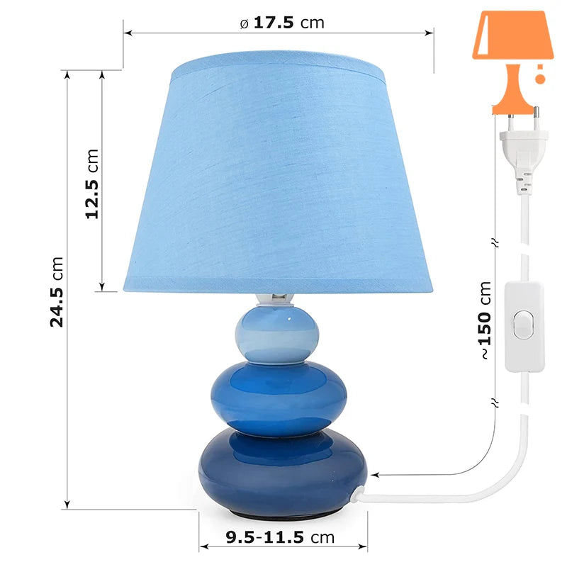 lampe de chevet galet bleu mesure