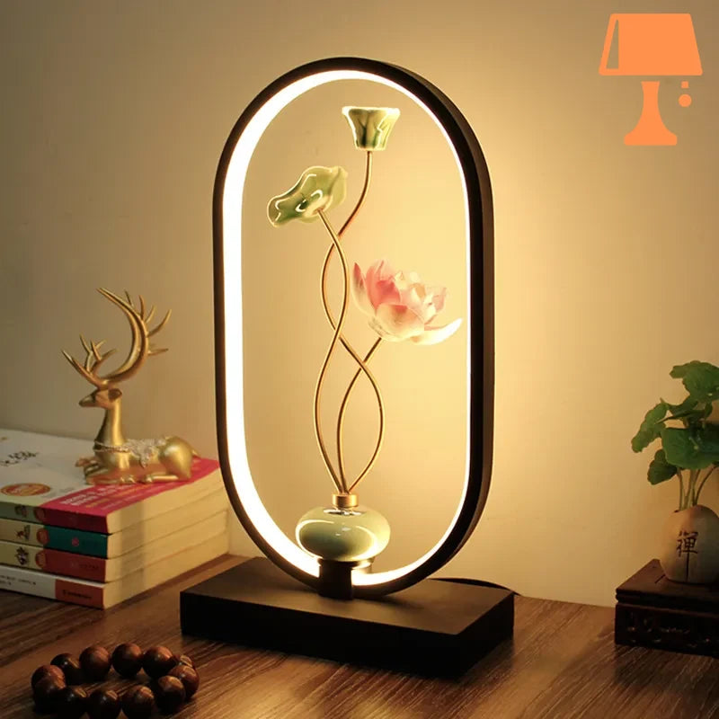 lampe de chevet japandi allumee