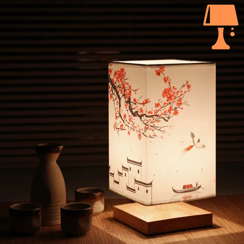 lampe de chevet japon allumee