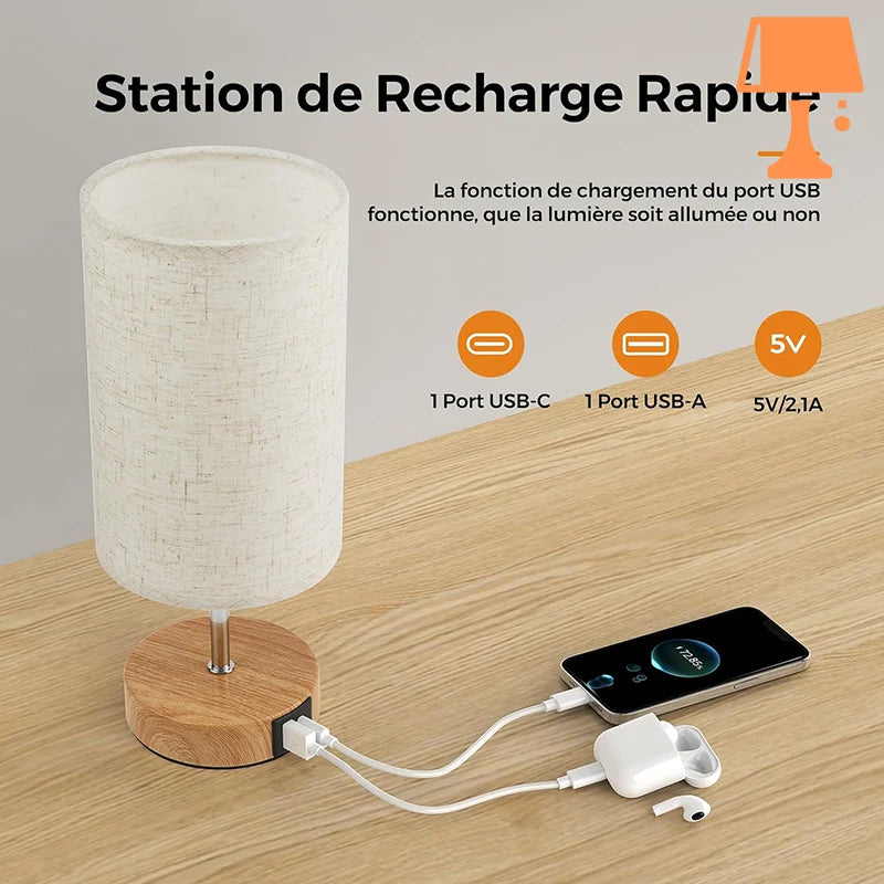 lampe de chevet lin recharge portable