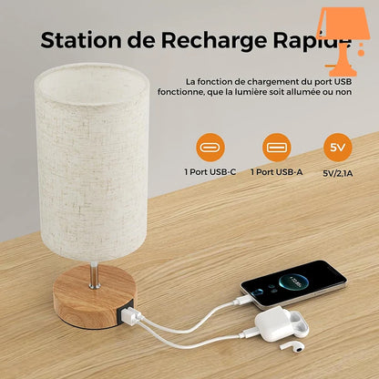 lampe de chevet lin recharge portable