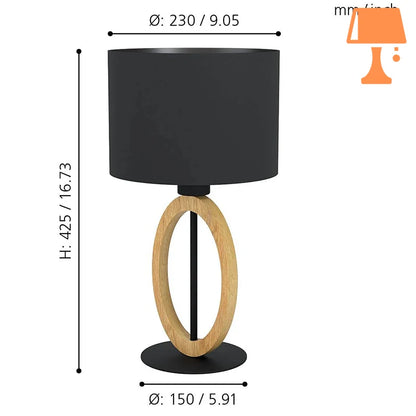 lampe de chevet metal et bois mesure