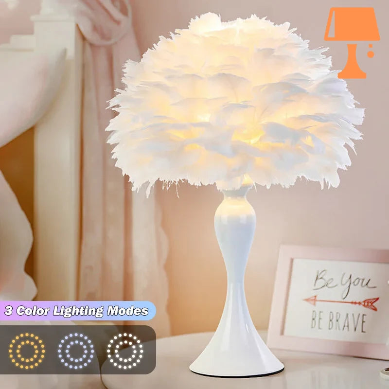 lampe de chevet plume blanche originale