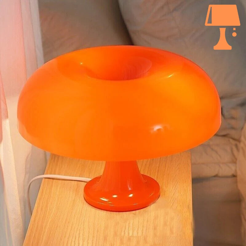 lampe de chevet originale champignon orange allumee