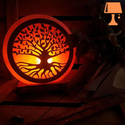 lampe de chevet en bois fait maison allumée