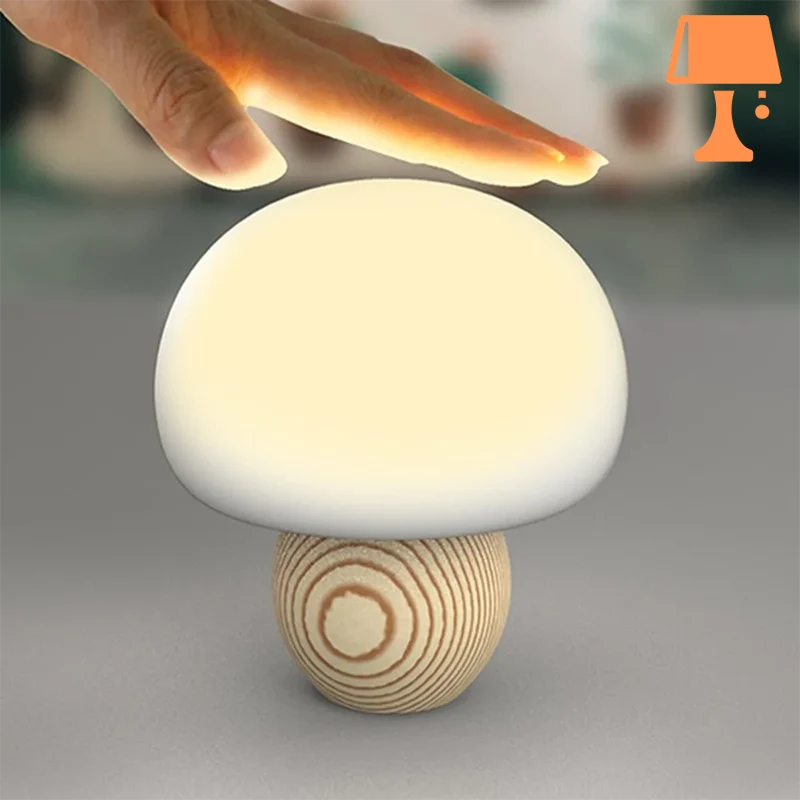 petite lampe de chevet champignon allumee